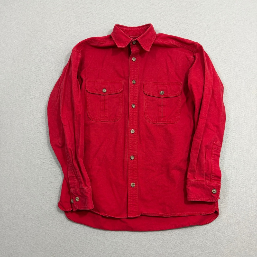 Cabelas Chamois Button Shirt Medium Red Deerskin Soft Heavy Cotton Workwear